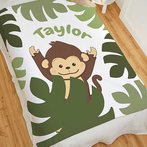 Jolly Jungle Monkey Personalized Baby Blankets - 32241