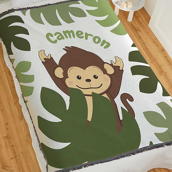 Jolly Jungle Monkey Personalized Baby Blankets - 32241