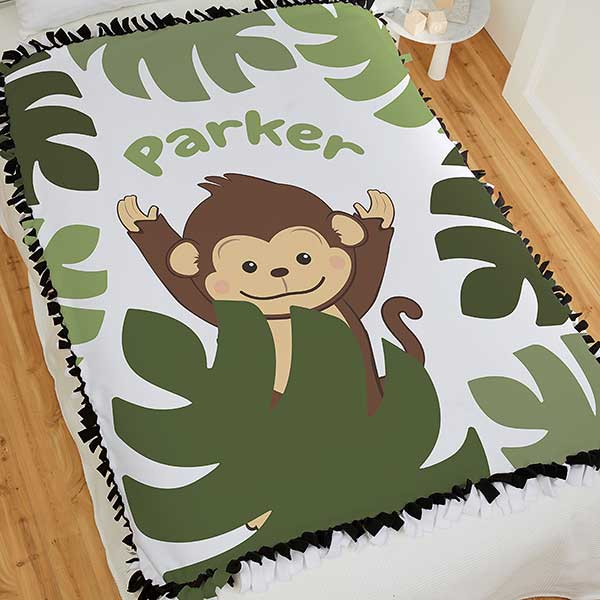 Jolly Jungle Monkey Personalized Baby Blankets - 32241