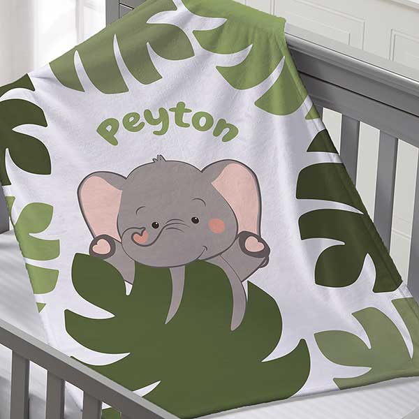 Jolly Jungle Elephant Personalized Baby Blankets - 32242