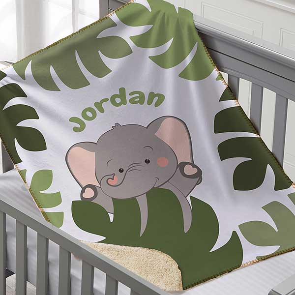 Jolly Jungle Elephant Personalized Baby Blankets - 32242