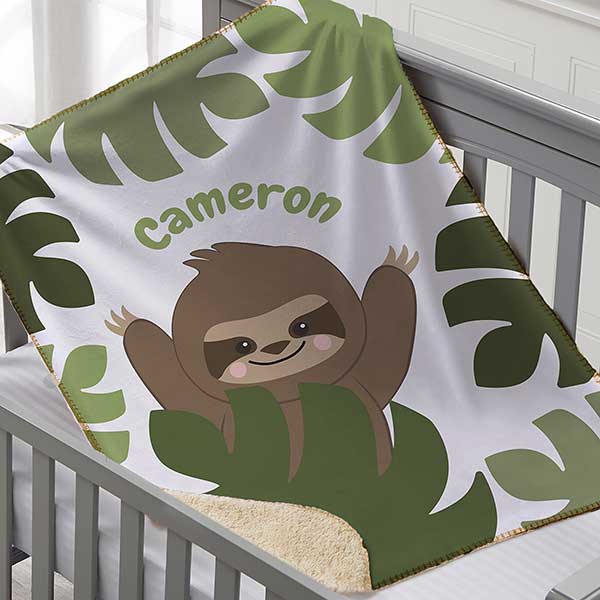 Sloth in tree Personalized Baby Infant Blanket & Bib Set 