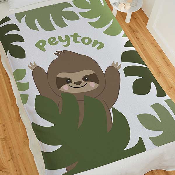 Jolly Jungle Sloth Personalized Baby Blankets - 32244