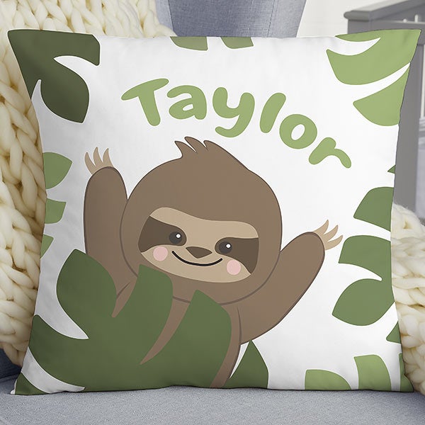 Jolly Jungle Sloth Personalized Nursery Throw Pillows - 32249