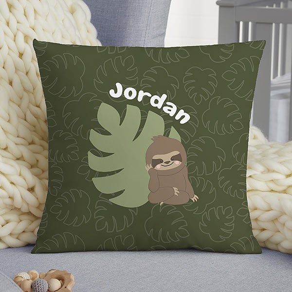 Jolly Jungle Sloth Personalized Nursery Throw Pillows - 32249