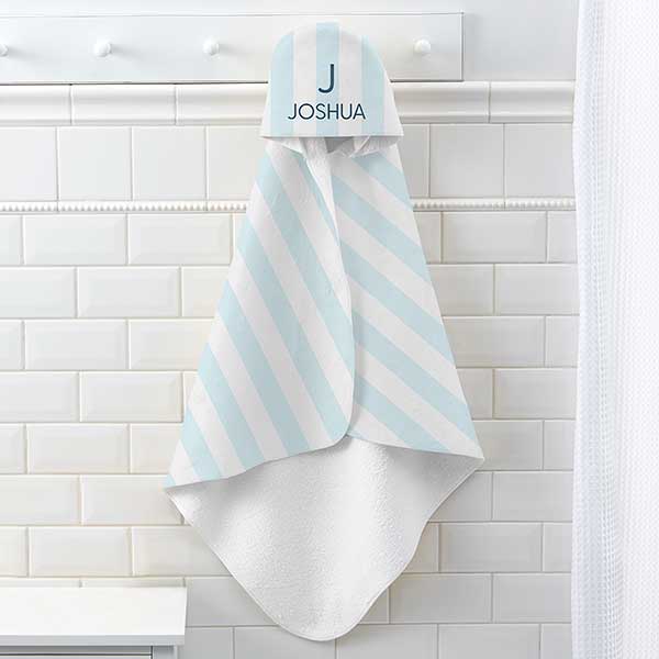 Delicate Stripes Personalized Baby Boy Hooded Towel - 32266