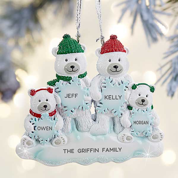 Personalized Christmas Table Topper Penguin Tree Family of 4 Free Shipping  