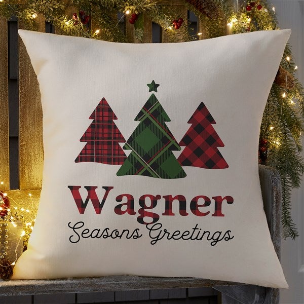Plaid & Print Personalized Outdoor Throw Pillow 20x20