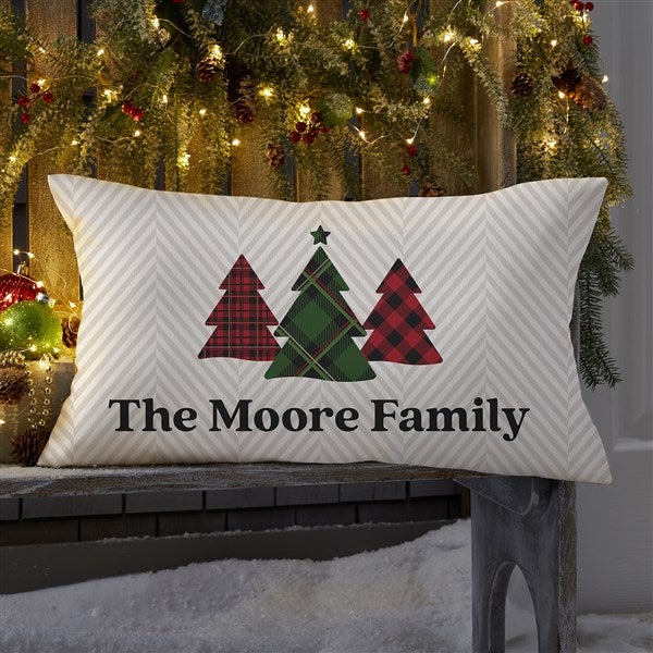 Plaid & Print Personalized Lumbar Outdoor Throw Pillow 12x22
