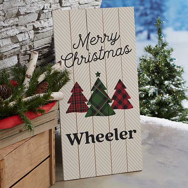 Plaid & Print Personalized Christmas Standing Wood Sign - 32324