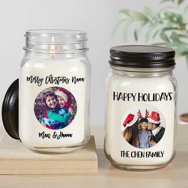 Christmas Photo Message Personalized Farmhouse Candle Jar - 32331