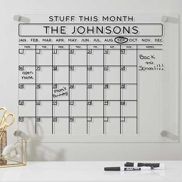 Personalized Clear Acrylic Monthly Wall Calendar - 32332