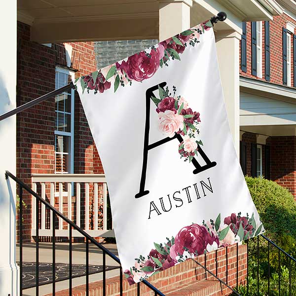 Wine Colorful Floral Personalized House Flags - 32360