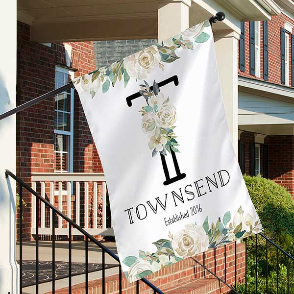 Neutral Colorful Floral Personalized House Flags - 32361