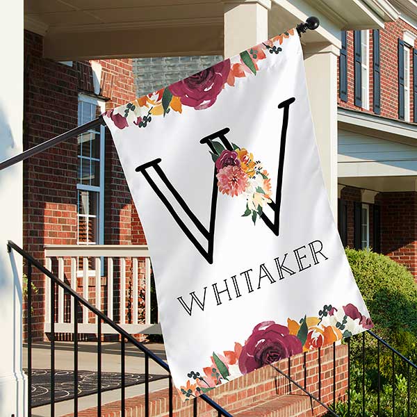 Blush Colorful Floral Personalized House Flags - 32363