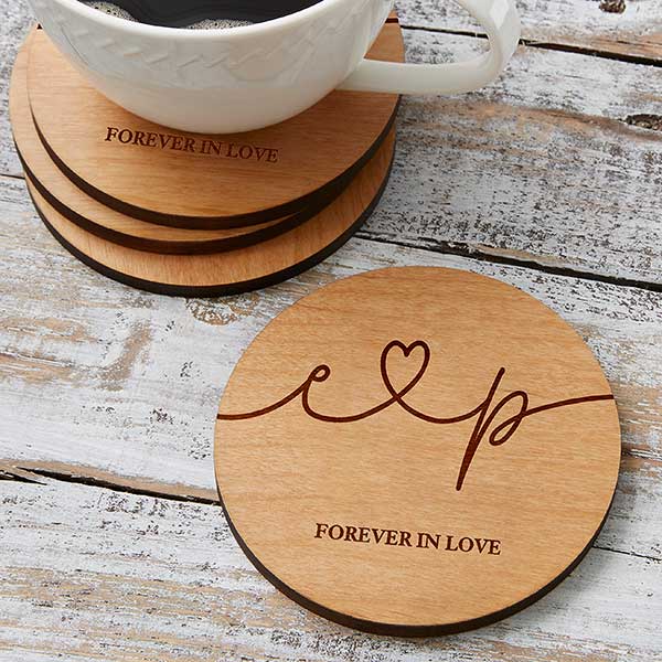 Drawn Together By Love Personalized Wedding Coaster Favors - 32364