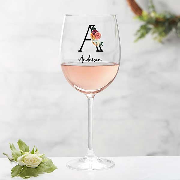 Blush Colorful Floral Personalized Wine Glasses - 32367