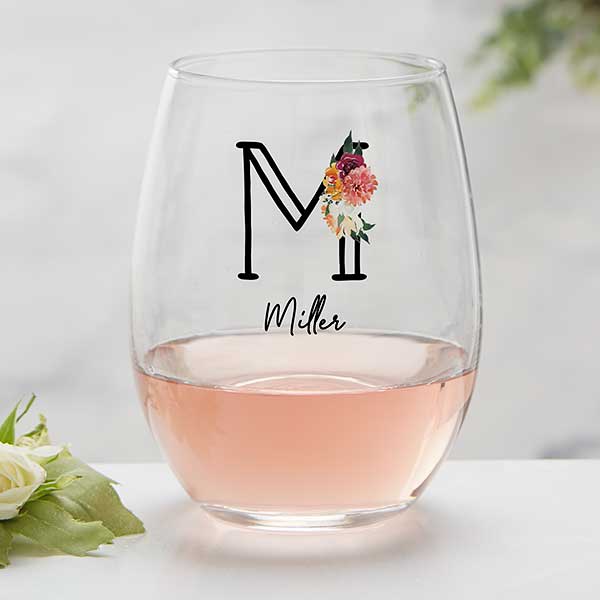 Blush Colorful Floral Personalized Wine Glasses - 32367