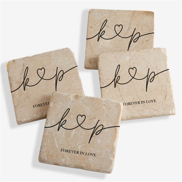 Drawn Together By Love Personalized Tumbled Stone Coaster Set - 32369