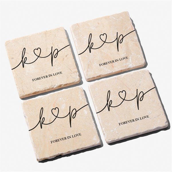Drawn Together By Love Personalized Tumbled Stone Coaster Set - 32369