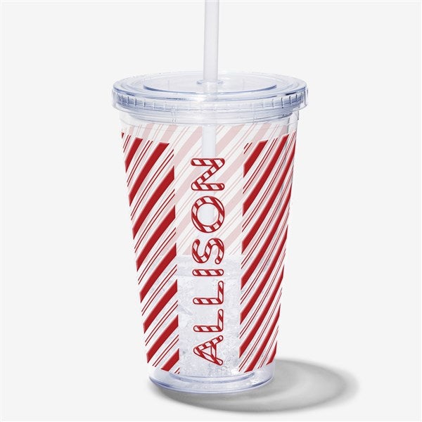 Candy Cane Lane Personalized Acrylic Tumbler with Straw - 32402