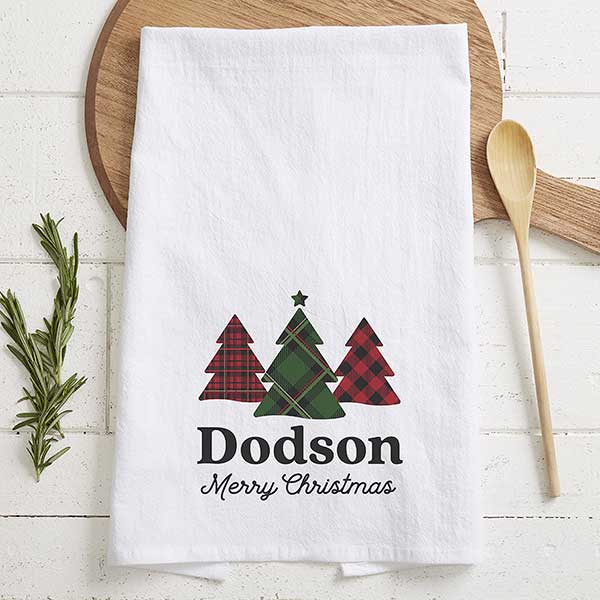 Plaid & Print Personalized Christmas Flour Sack Towel - 32403