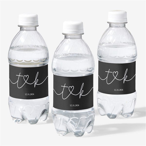 Drawn Together By Love Personalized Wedding Water Bottle Labels - 32409