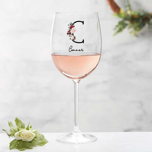 Wine Colorful Floral Personalized Wine Glasses - 32413