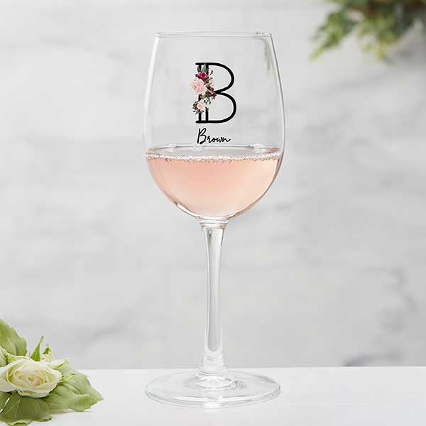 Wine Colorful Floral Personalized Wine Glasses - 32413
