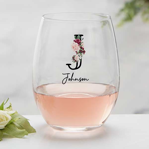 Wine Colorful Floral Personalized Wine Glasses - 32413