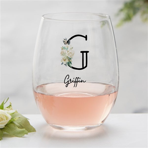 Neutral Colorful Floral Personalized Stemless Wine Glass