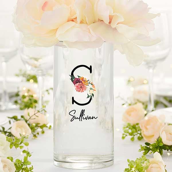 Blush Colorful Floral Personalized Glass Cylinder Wedding Vase - 32417