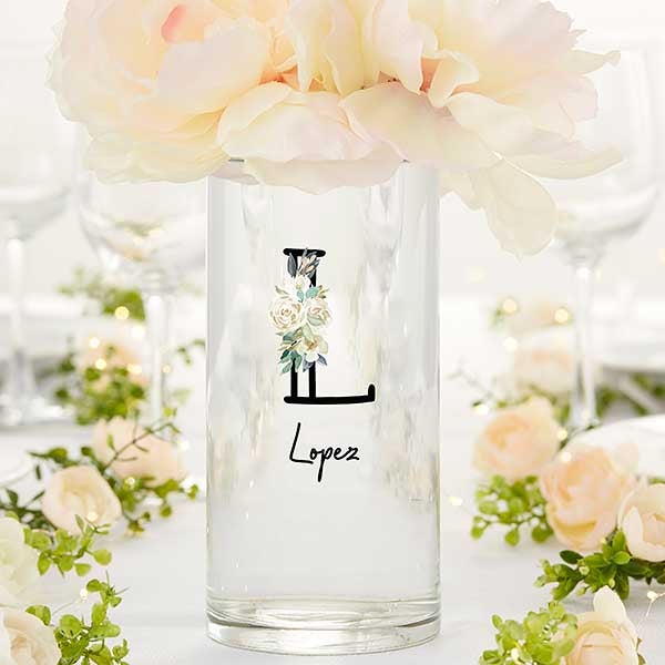 Neutral Colorful Floral Personalized Glass Cylinder Wedding Vase - 32418