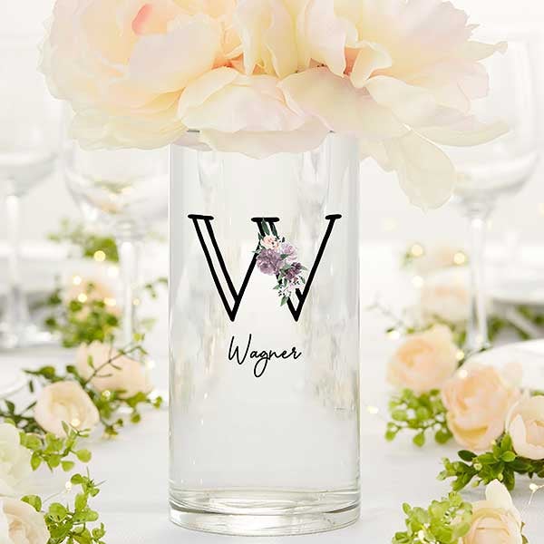 Plum Colorful Floral Personalized Glass Cylinder Wedding Vase - 32420