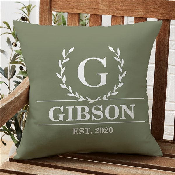 Laurel Wreath Personalized Outdoor Throw Pillow 20x20