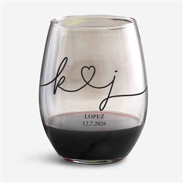 Drawn Together By Love Personalized Wine Glasses - 32434