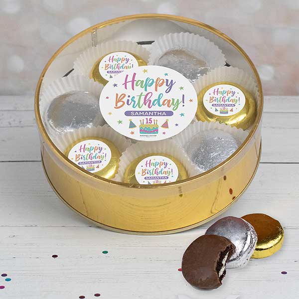 Pastel Birthday Personalized Chocolate Covered Oreo Cookie Gift Tin - 32444D