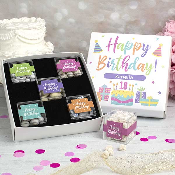 Pastel Birthday Personalized Premium Candy Favor Cubes Gift Box - 32445D