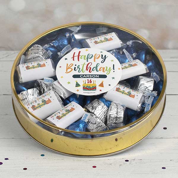 Bold Birthday Personalized Tin with Hershey's & Reese's Mix - 32448D