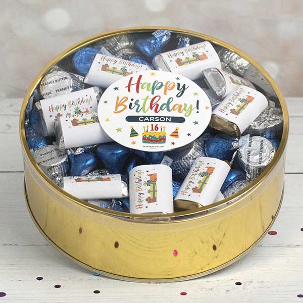 Bold Birthday Personalized Tin with Hershey's & Reese's Mix - 32448D