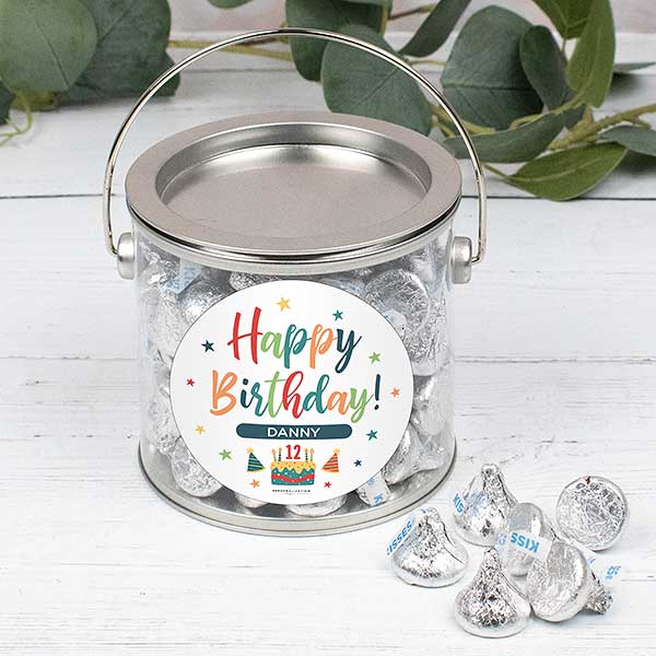 Bold Birthday Personalized Silver Paint Gift Can with Sticker - 32452D