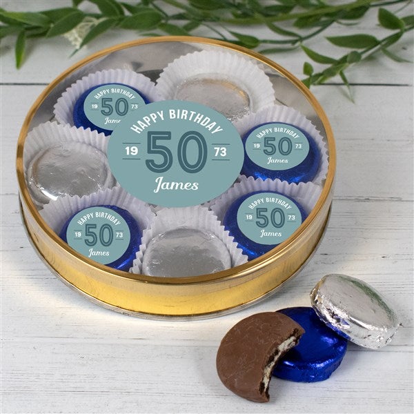 Modern Birthday For Him Personalized Chocolate Covered Oreo Cookie Gift Tins - 32457D