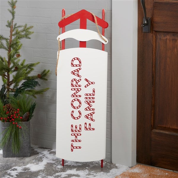 Candy Cane Lane Personalized Decorative Wooden Sled - 32507