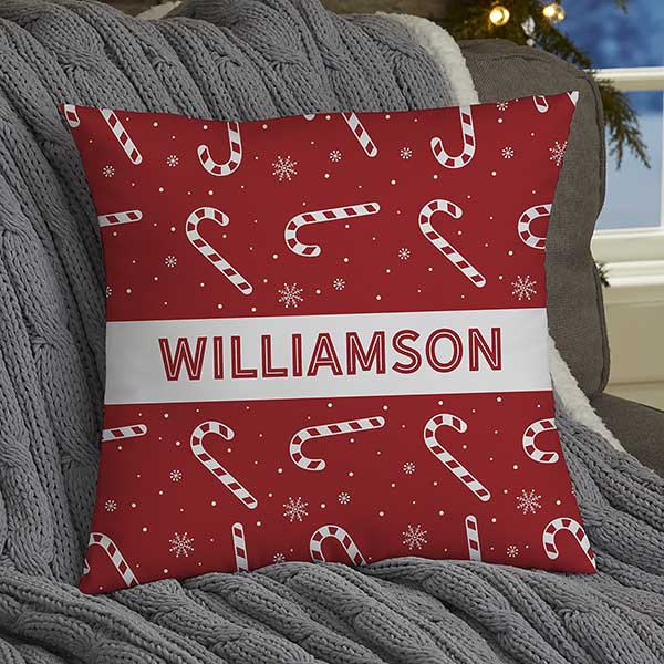 Candy Cane Lane Personalized Christmas Throw Pillows - 32543