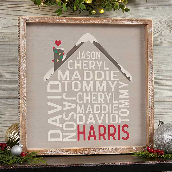 Christmas Family House Personalized Wood Framed Wall Art - 32548