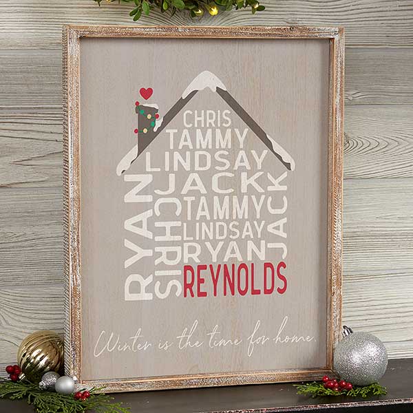 Christmas Family House Personalized Wood Framed Wall Art - 32548