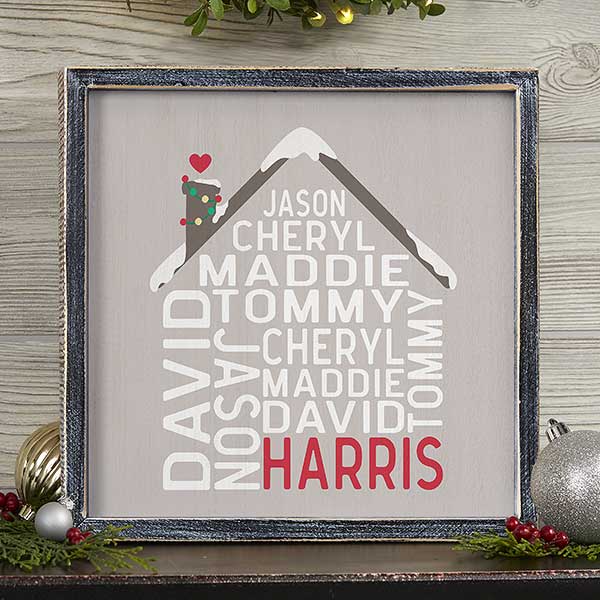 Christmas Family House Personalized Wood Framed Wall Art - 32548