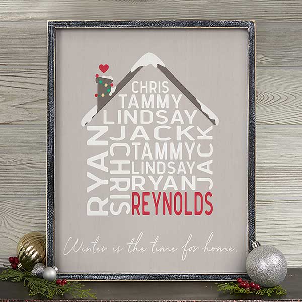 Christmas Family House Personalized Wood Framed Wall Art - 32548