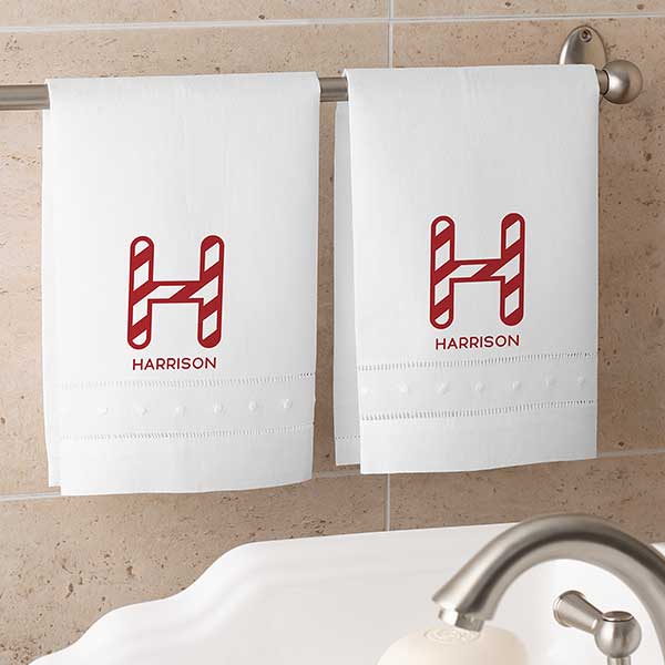 Candy Cane Lane Personalized Christmas Linen Towels - 32549