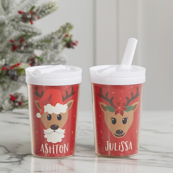 Build Your Own Reindeer Personalized Toddler 10oz Sippy Cup Pink
